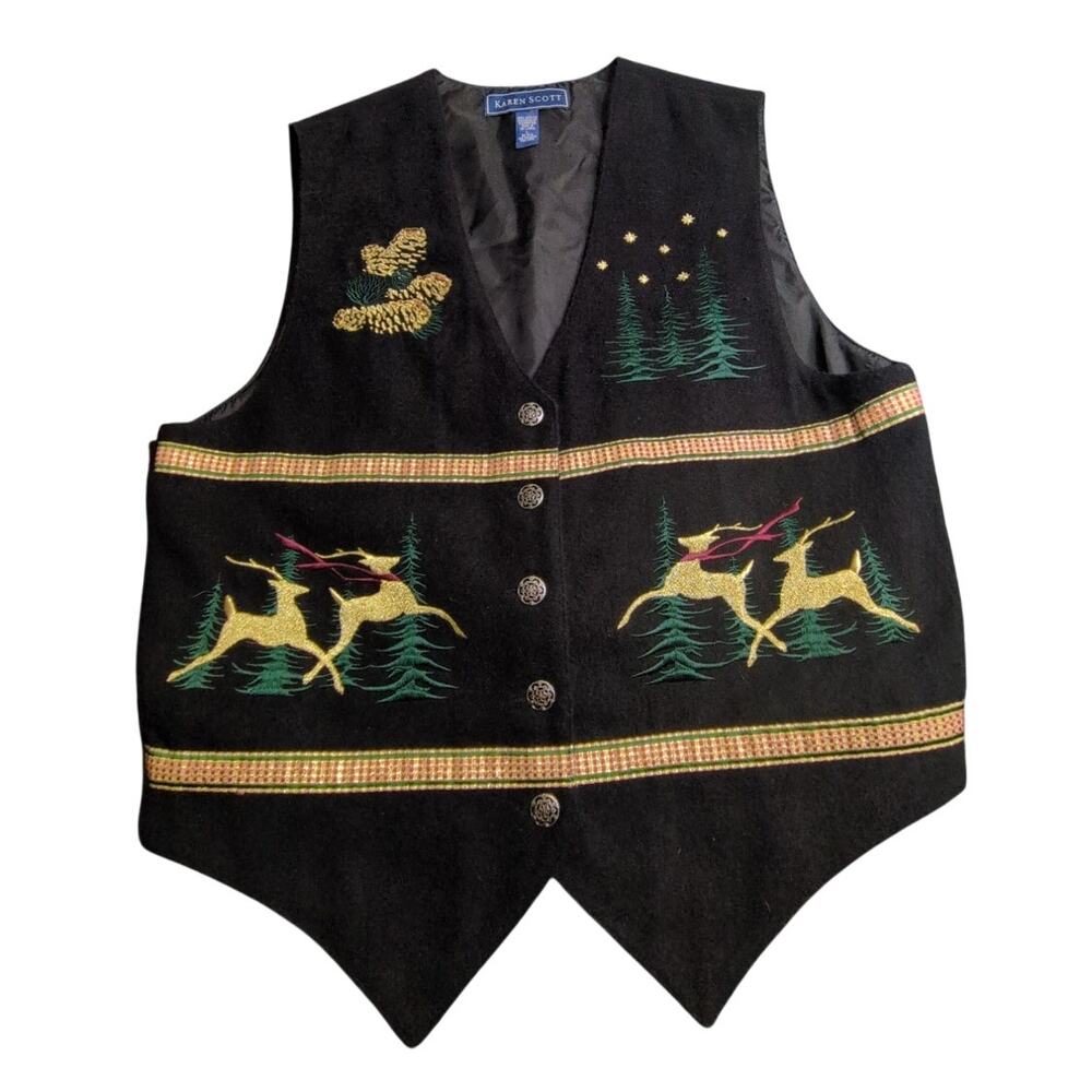 Karen Scott II Reindeer Vest Grandma Chic Cottagecore Festive Size Large